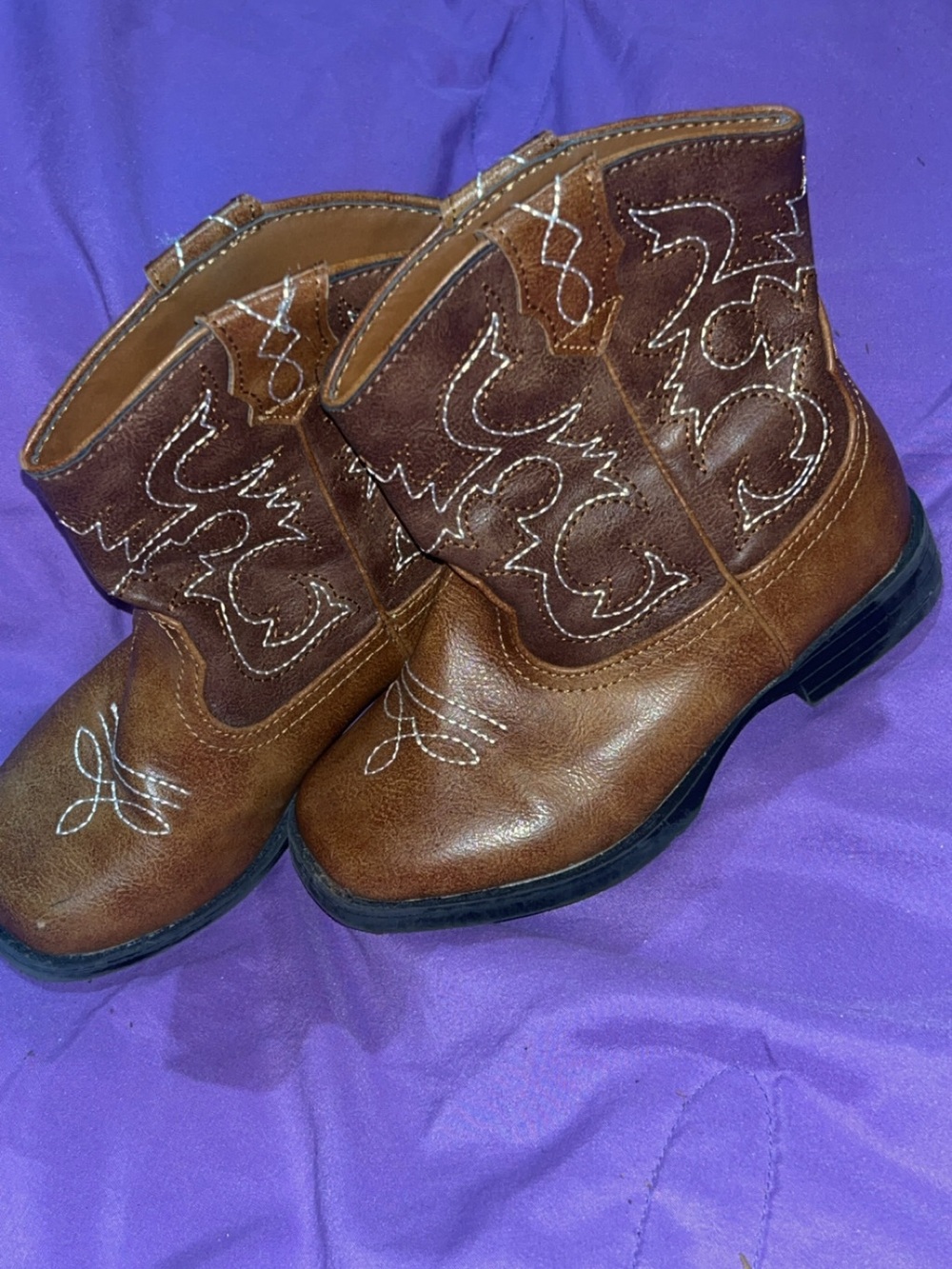 wonder nation Brown Kids Western Cowboy Boots with White Stitching